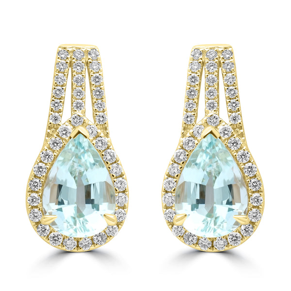 2.89ct Aquamarine Earrings with 0.598tct Diamond set in 14K Yellow Gold