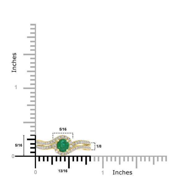 0.34ct   Emerald Rings with 0.37tct Diamond set in 14K Yellow Gold