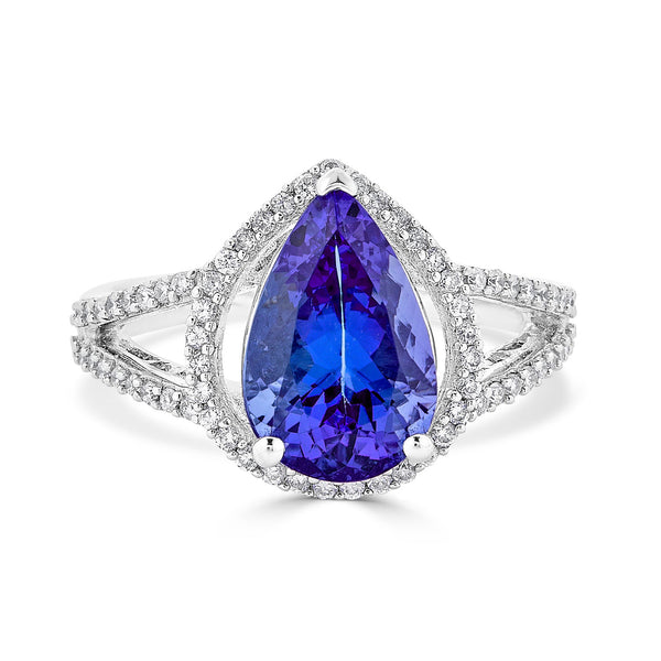 3.38Ct Tanzanite Ring With 0.33Tct Diamonds Set In 14Kt White Gold