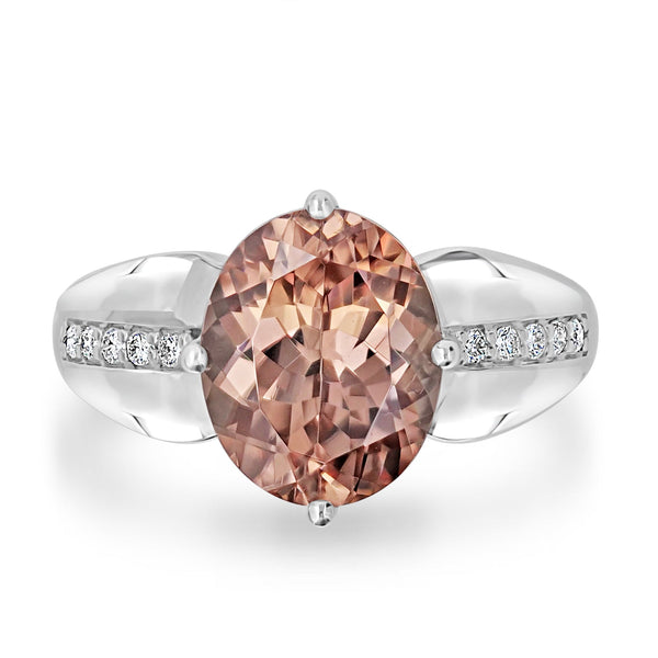 6.98ct Pink Zircon Ring with 0.1tct Diamonds set in 14K White Gold