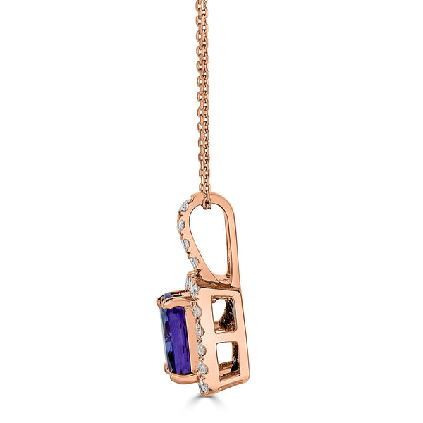 1.49ct Tanzanite Pendant with 0.33tct diamonds set in 14K rose gold