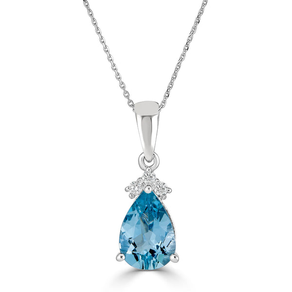 1.34ct Aquamarine Pendant with 0.06tct diamonds set in 14K white gold