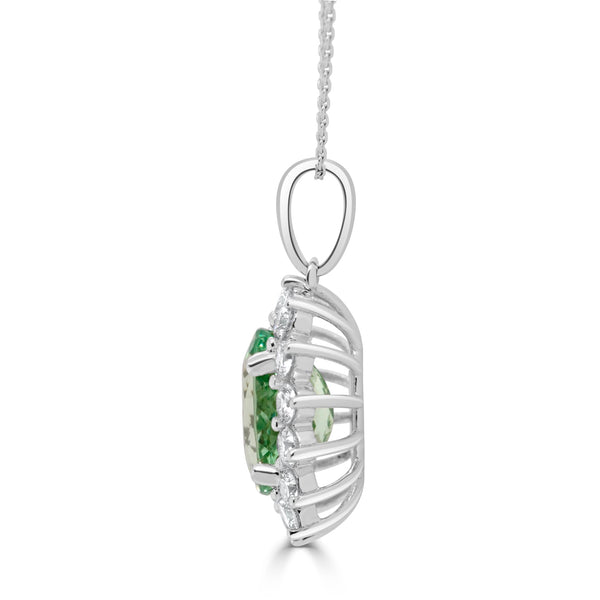 2.93ct Tsavorite Pendant with 0.78tct Diamonds set in 14K White Gold