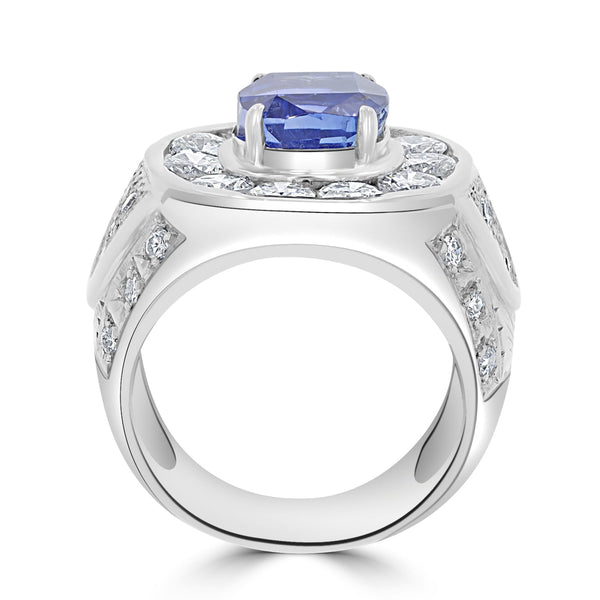 5.95ct Tanzanite Men Ring with 2.76ct Diamonds set in Platinum