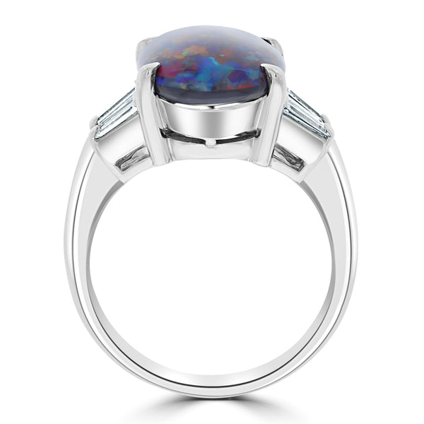 4.83ct Black Opal Ring with 0.57tct Diamonds set in 900 Platinum