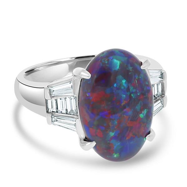 4.83ct Black Opal Ring with 0.57tct Diamonds set in 900 Platinum