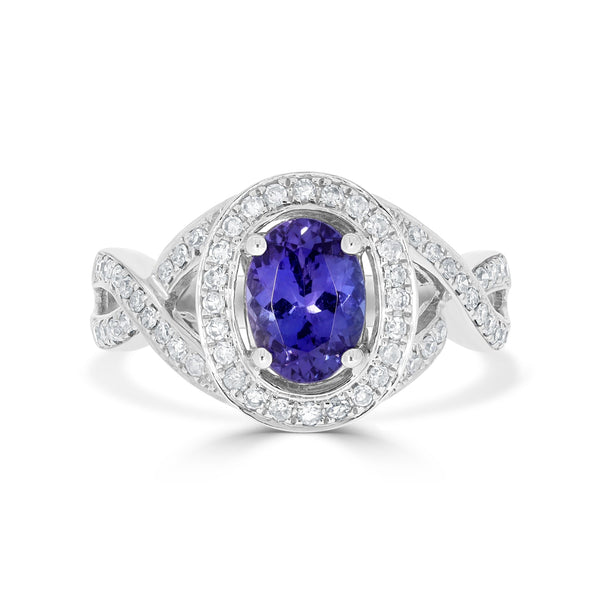 1.28 Tanzanite Rings with 0.38tct Diamond set in 14K White Gold