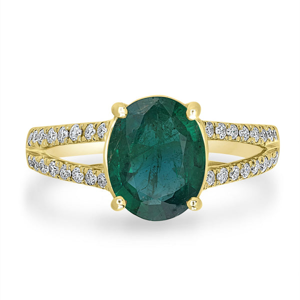 1.92ct  Emerald Rings with 0.31tct Diamond set in 14K Yellow Gold