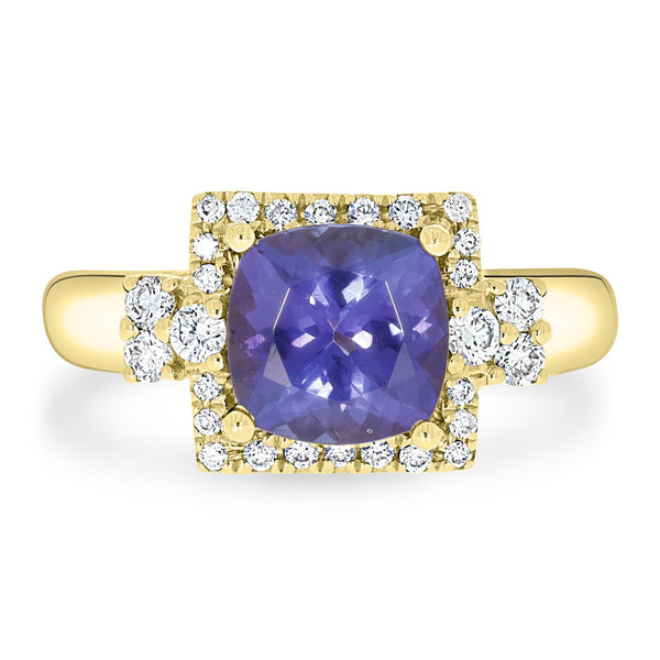 2.29ct Tanzanite Rings with 0.34tct Diamond set in 14K Yellow Gold