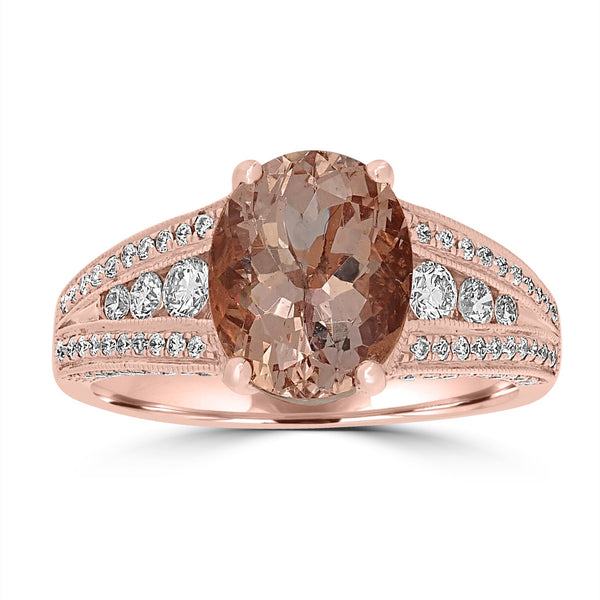 2.66ct  Morganite Rings with 0.47tct Diamond set in 14K Rose Gold