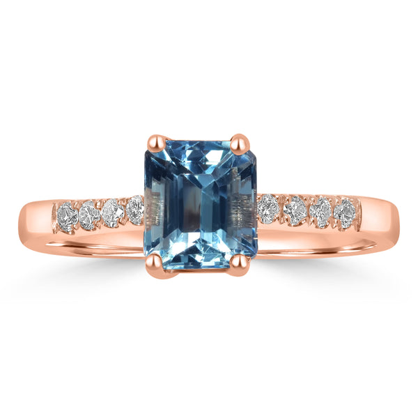 1.14ct Aquamarine Rings with 0.12tct Diamond set in 14K Rose Gold