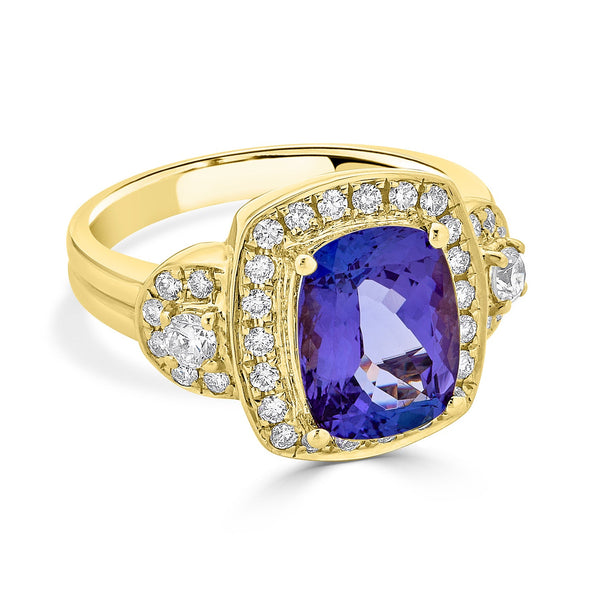 3.63Ct Tanzanite Ring With 0.63Tct Diamonds Set In 14Kt Yellow Gold