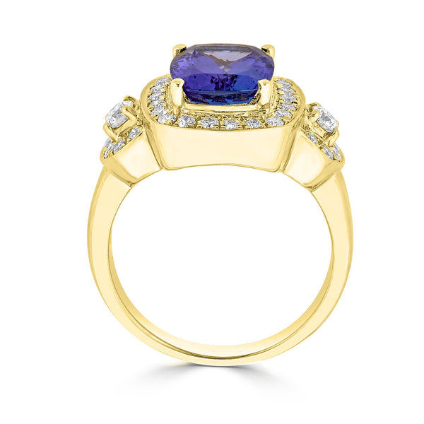 3.63Ct Tanzanite Ring With 0.63Tct Diamonds Set In 14Kt Yellow Gold