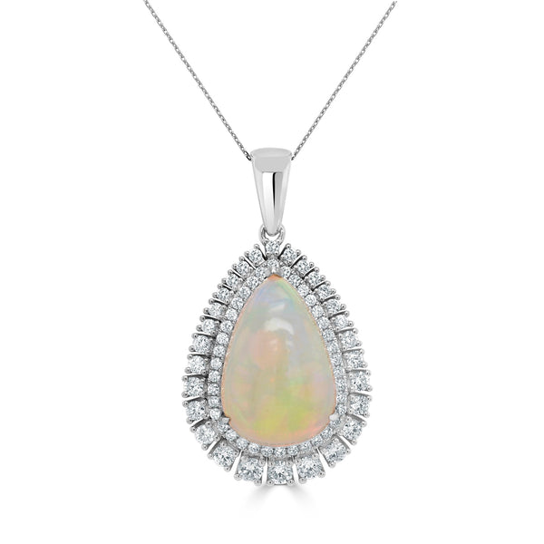 10.66ct Opal Pendant with 1.55tct Diamonds set in 14K White Gold