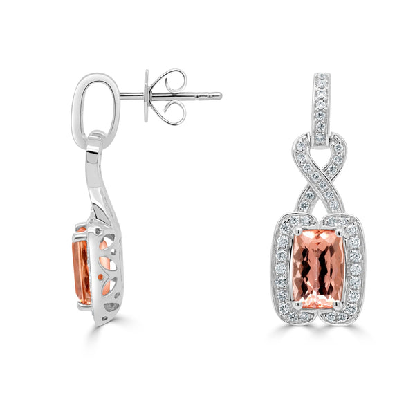 2.9tct Imperial Topaz Earring with 0.44tct Diamonds set in 14K White Gold
