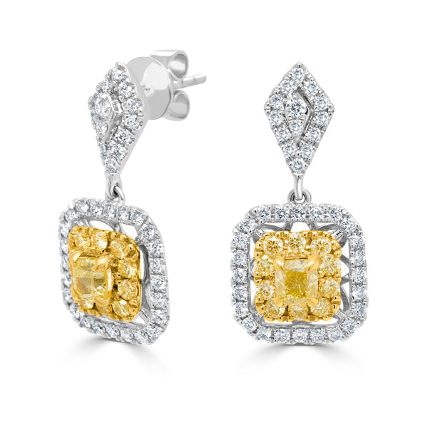 0.49ct Yellow Diamond Earring with 0.85ct Diamonds set in 18K Two Tone
