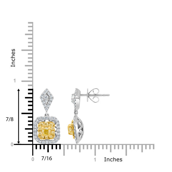 0.49ct Yellow Diamond Earring with 0.85ct Diamonds set in 18K Two Tone