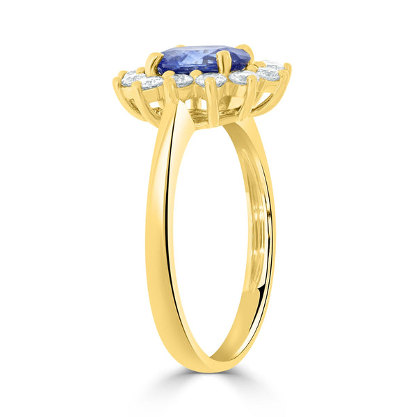 1.25Ct Sapphire Ring With 0.51Tct Diamonds Set In 18K Yellow Gold