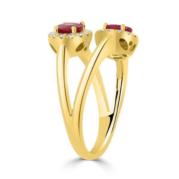 1.09Tct Ruby Ring With 0.19Tct Diamonds Set In 14K Yellow Gold