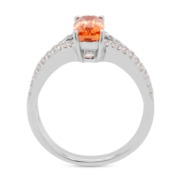 1.57ct Imperial Topaz ring with ).33tct diamonds set in 14K white gold