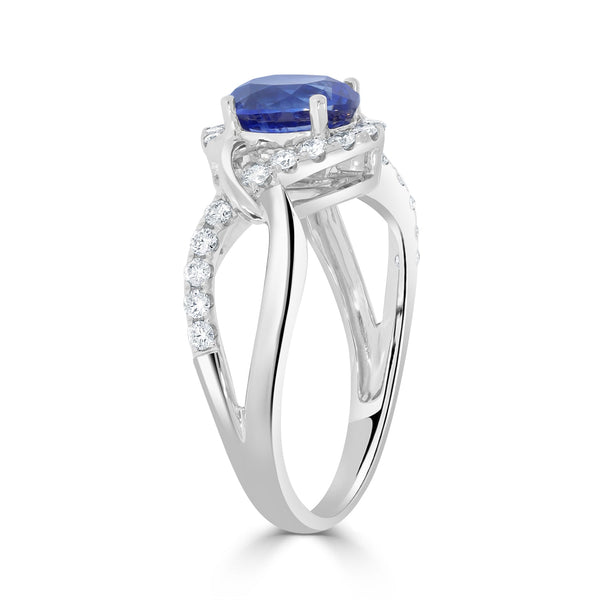 1.73ct Sapphire Ring with 0.3tct Diamonds set in 14K White Gold