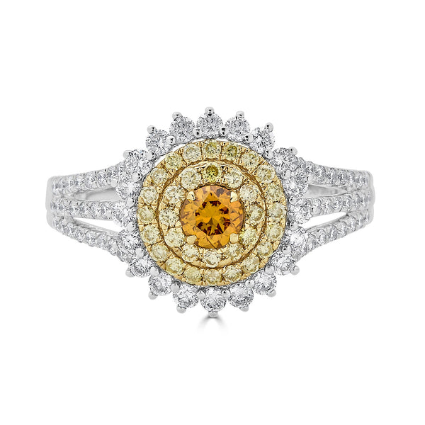 0.25ct Orange Diamond ring with 0.80tct diamond accents set in 14K two tone gold