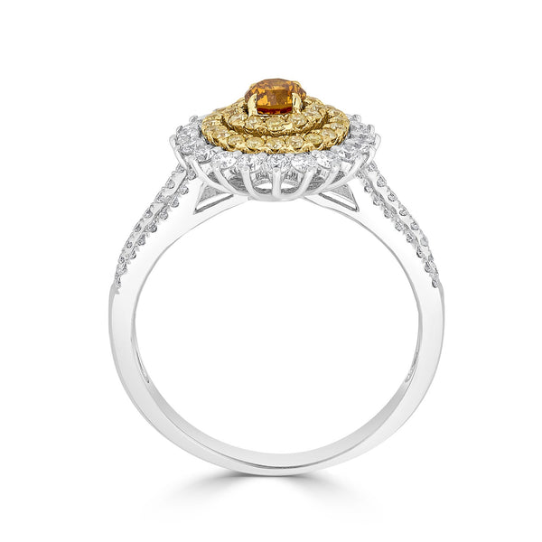 0.25ct Orange Diamond ring with 0.80tct diamond accents set in 14K two tone gold