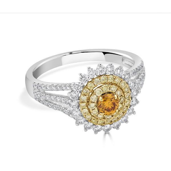 0.25ct Orange Diamond ring with 0.80tct diamond accents set in 14K two tone gold