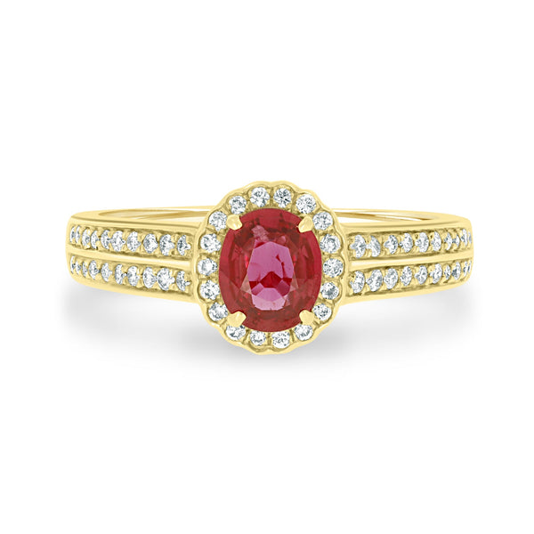 0.70Ct Ruby Ring With 0.27Tct Diamonds Set In 14K Yellow Gold