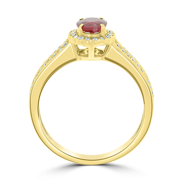 0.70Ct Ruby Ring With 0.27Tct Diamonds Set In 14K Yellow Gold