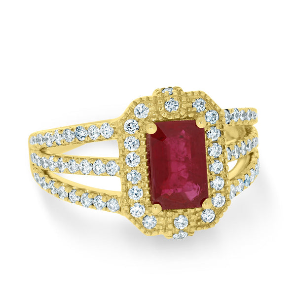 1.24Ct Ruby Ring With 0.59Tct Diamonds Set In 14K Yellow Gold