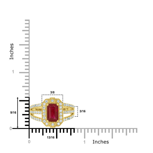 1.24Ct Ruby Ring With 0.59Tct Diamonds Set In 14K Yellow Gold