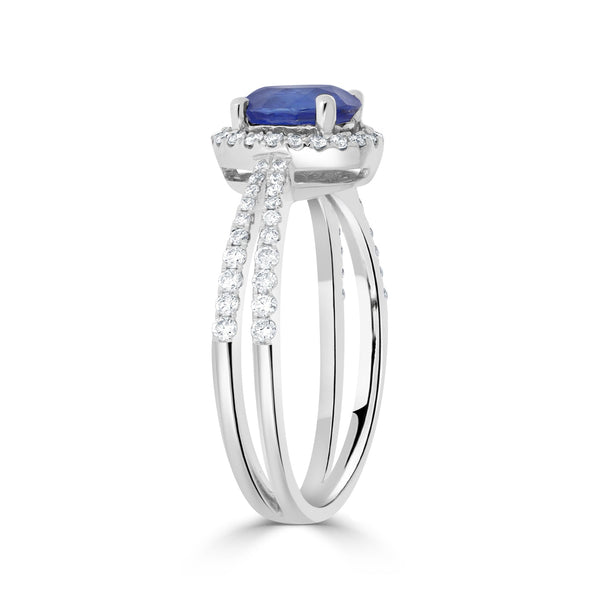 1.22ct Sapphire Ring with 0.34tct Diamonds set in 14K White Gold