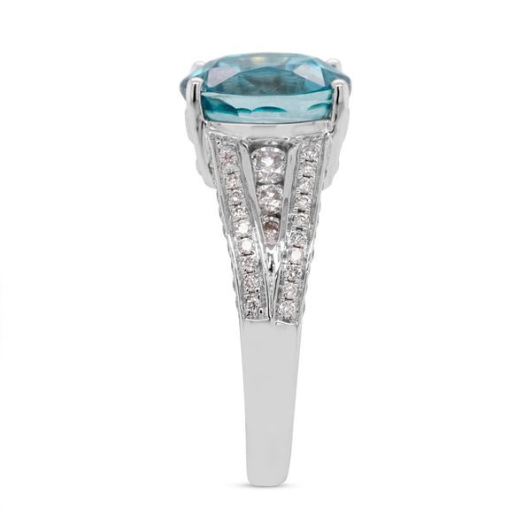 5.53ct Blue Zircon ring with 0.51ct diamonds set in 14K white gold