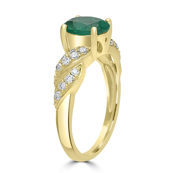 1.31ct   Emerald Rings with 0.31tct Diamond set in 14K Yellow Gold