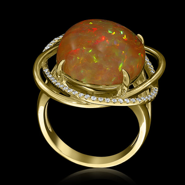 9.69ct Opal Ring with 0.21tct Diamonds set in 14K Yellow Gold