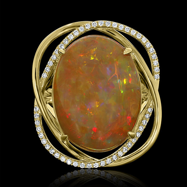 9.69ct Opal Ring with 0.21tct Diamonds set in 14K Yellow Gold