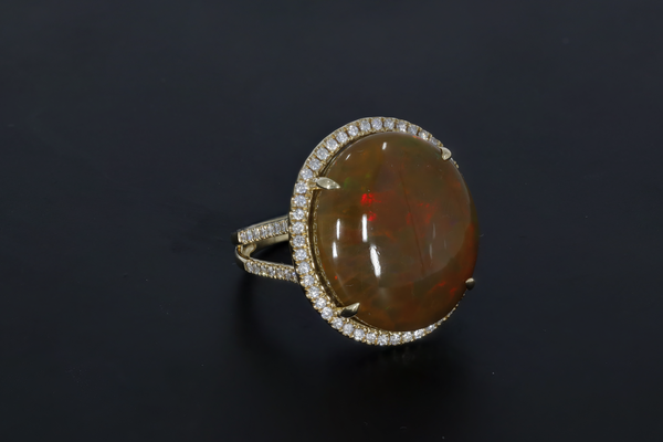 13.49ct Opal Ring with 0.45tct Diamonds set in 14K Yellow Gold