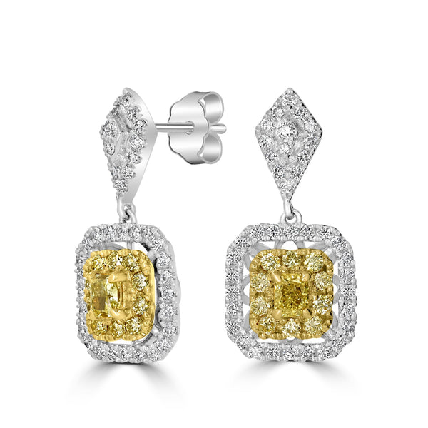 0.4tct Yellow Diamond Earring with 0.88tct Diamonds set in 18K Two Tone Gold