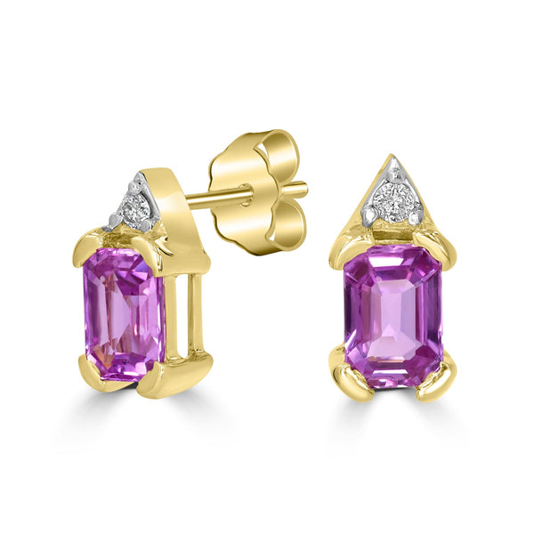 1.29tct Pink Sapphire Earring with 0.04tct Diamonds set in 14K Yellow Gold