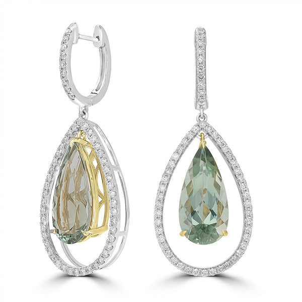 10.77tct Prasiolite Earrings with 1.25tct Diamond set in 18K Two Tone Gold