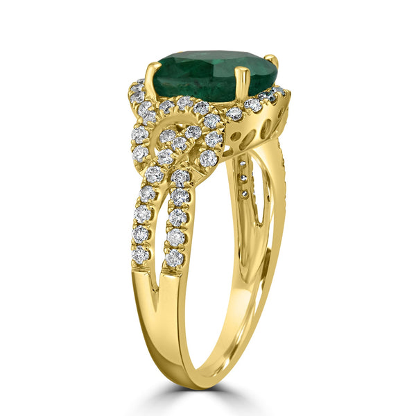2.81ct Emerald Ring with 0.6tct Diamonds set in 14K Yellow Gold