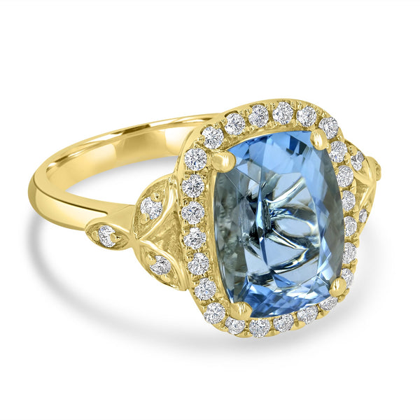 4.08ct Aquamarine Ring with 0.33tct Diamonds set in 14K Yellow Gold