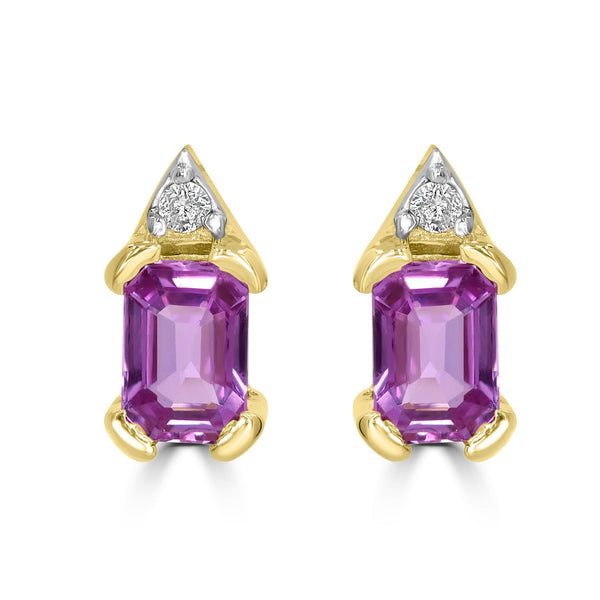 1.29tct Pink Sapphire Earring with 0.04tct Diamonds set in 14K Yellow Gold