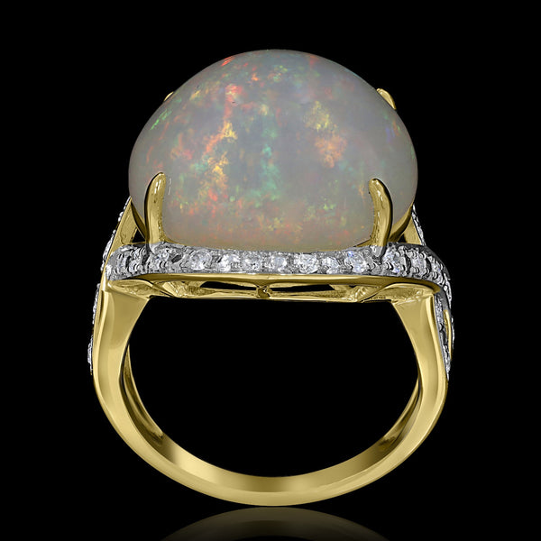 10.7ct Opal Ring with 0.37tct Diamonds set in 14K Yellow Gold