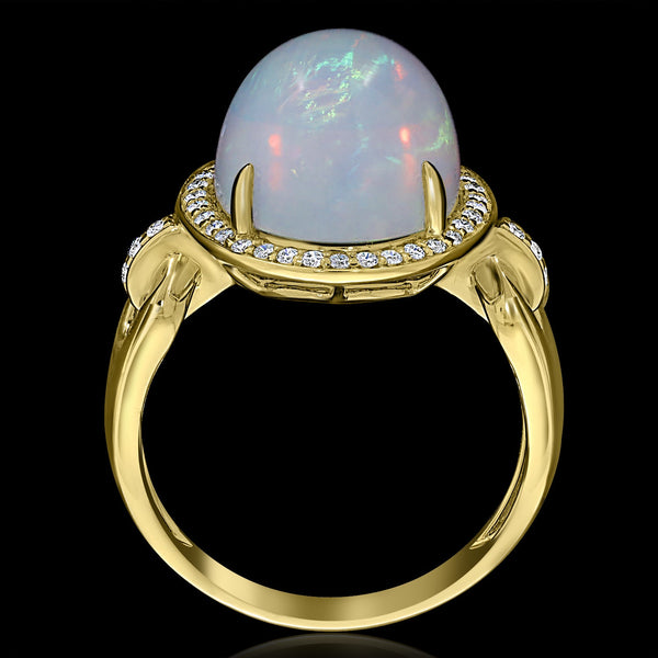 6.4ct Opal Ring with 0.21tct Diamonds set in 14K Yellow Gold