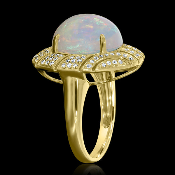 6.38ct Opal Ring with 0.32tct Diamonds set in 14K Yellow Gold