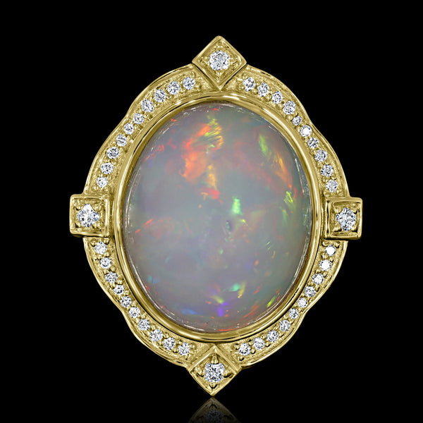 7.25ct Opal Ring with 0.9tct Diamonds set in 14K Yellow Gold