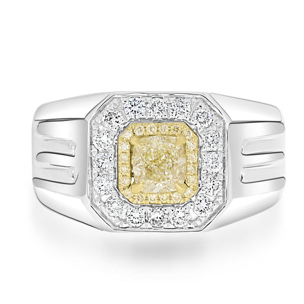 0.74ct Yellow Diamond Rings with 0.49tct Diamond set in 14K Two Tone Gold