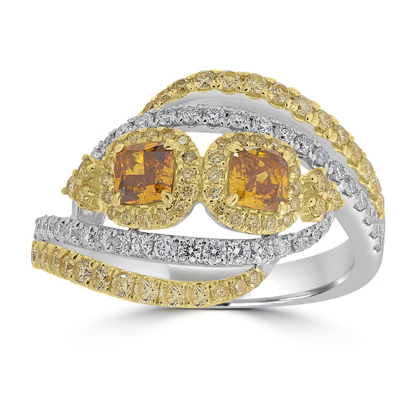 0.58ct Orange Diamond Rings with 0.836tct Diamond set in 18K Two Tone Gold